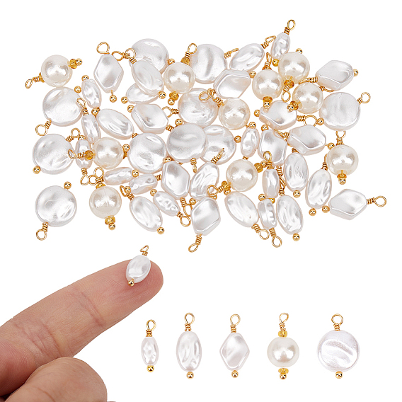 50шт 5 стили АБС-пластик подвески с имитацией жемчуга, с настоящим 18k позолоченным латунным покрытием стойки, разнообразные