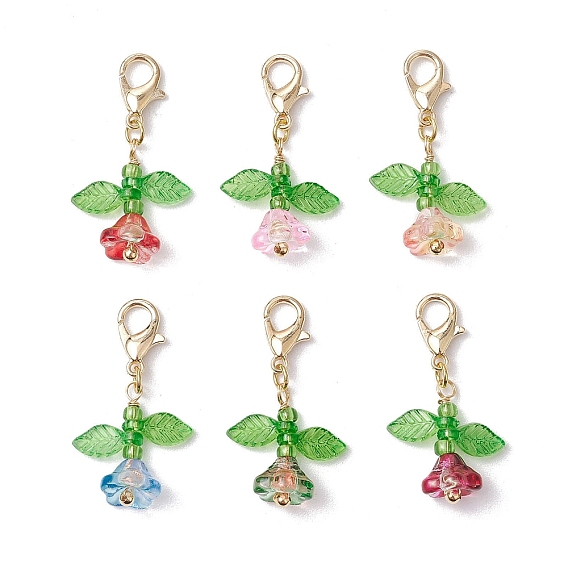 Подвесные украшения из цветочного стекла и акриловых бусин, Сплав с застежками когтя омара