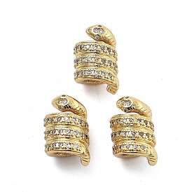 Brass Micro Pave Cubic Zirconia Europe Beads, Large Hole Beads, Long-Lasting Plated, Cadmium Free & Lead Free, Snake