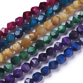 Natural Tiger Eye Beads Strands, Dyed & Heated, Faceted, Round