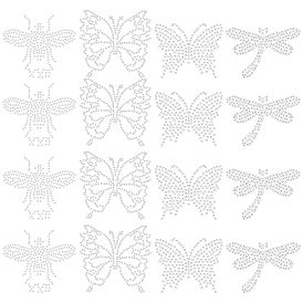 Fingerinspire 48 Sheets 4 Style Glitter Hotfix Rhinestone, Iron on Patches, Dress Shoes Garment Decoration, Butterfly & Bee & Dragonfly