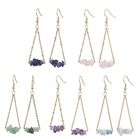 304 Stainless Steel with Natural Gemstone Dangle Earrings, Golden