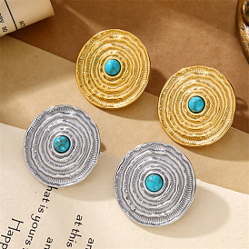 304 Ohrstecker aus Edelstahl und synthetischem Türkis für Damen, Spirale