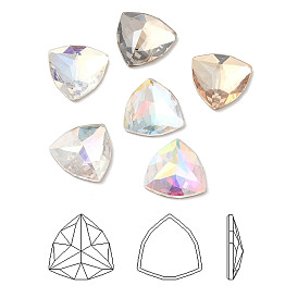 K9 Glass Rhinestone Cabochons, Flat Back & Back Plated, Faceted, Triangle