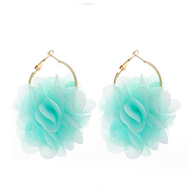 Boho Lace Flower Earrings with Multi-layer Chiffon Tassels for Women