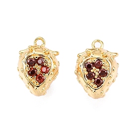 Brass Micro Pave Clear Cubic Zirconia Charms, Strawberry