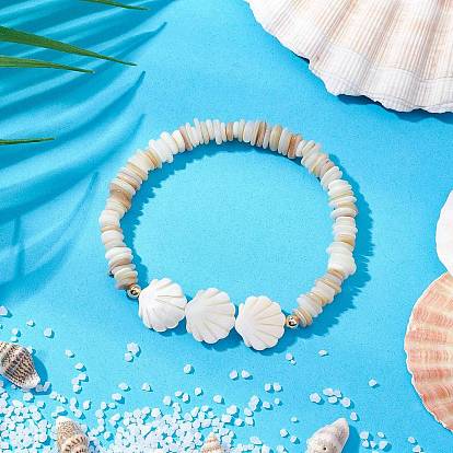 Браслеты из натуральных пресноводных ракушек для женщин, с латунными бусинами-разделителями и корейской эластичной хрустальной нитью