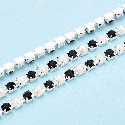 Железо горный хрусталь чашка цепи, с абс пластмассовой имитационной жемчужиной, с катушкой, серебряные