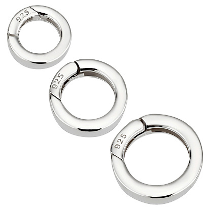 3Pcs 3 Styles 925 Sterling Silver Spring Gate Rings with 925 Stamp