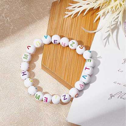 SUNNYCLUE Craft Acrylic Beads, Round with Mixed Initial Letters, with Clear Elastic Crystal Thread