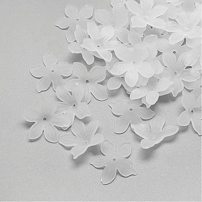 5-Petal Transparent Acrylic Bead Caps, Frosted