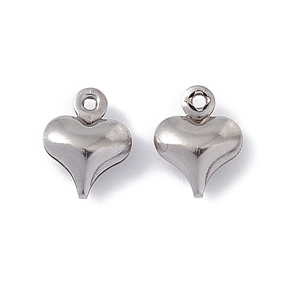 304 charmes en acier inoxydable, breloques coeur soufflé