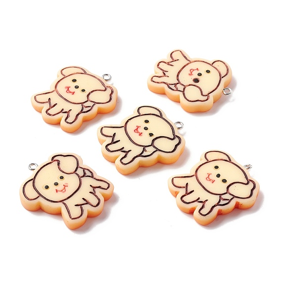Opaque Resin Pendants, with Platinum Tone Iron Loop, Imitation Biscuits, Dog