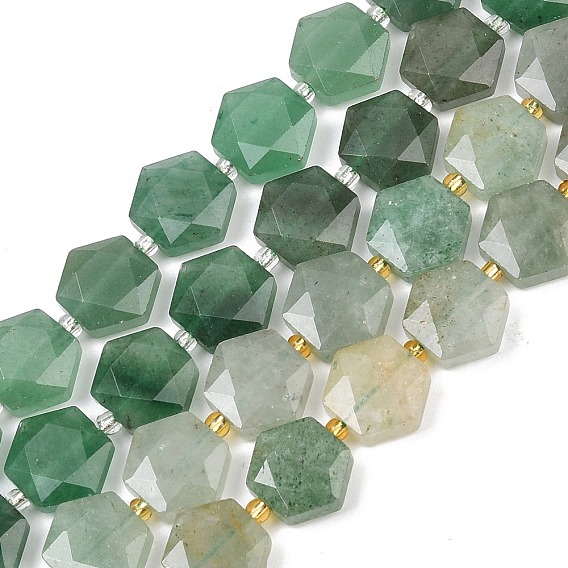 Естественный зеленый авантюрин бисер нитей, с бисером, граненый шестиугольный разрез, шестиугольник