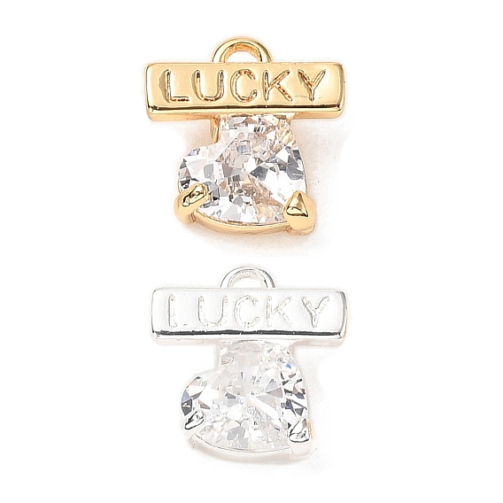 Подвеска из латуни с микропаве из прозрачного кубического циркония, без кадмия, без никеля и без свинца, счастливое сердце, граненые
