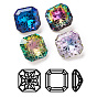 K9 Glass Rhinestone Pointed Back Cabochons, Random Color Back Plated, Faceted, Square Octagon, Flower Pattern