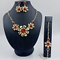 Ожерелье из цветочного сплава со стразами, серьги-гвоздики и браслеты-звенья, золотые