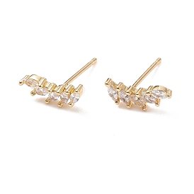 Clear Cubic Zirconia Leaf Stud Earrings, Brass Jewelry for Women, Cadmium Free & Lead Free