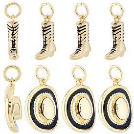 8шт 2 стили латунные эмалевые подвески, брелок в виде ковбойских сапог и шляпы, с целью перехода в кольце, долговечный, без свинца и без кадмия, стойки покрытие, реальный 18 k позолоченный
