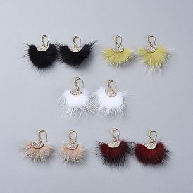 Латунь болтаться серьги, подвеска с кисточкой из меха норки, горный хрусталь и сплавочная фурнитура, вентилятор