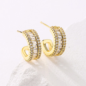 18K Gold Plated Half Circle C-shaped Earrings with Zircon for Women