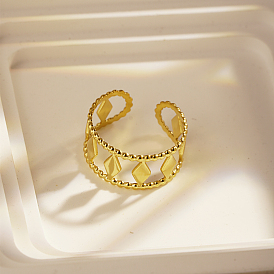 Регулируемая 304 широкая манжета из нержавеющей стали с открытыми кольцами для женщин, ромб