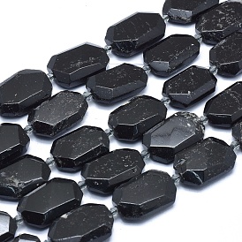 Natural Black Tourmaline Beads Strands, Faceted, Oval