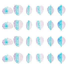 24 шт. 6 стили латунные коннекторы с распылительной покраской, Ссылки на листья градиентного цвета