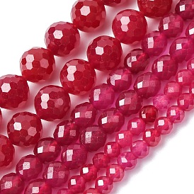 Нити бусин из красного корунда, выращенного в лаборатории, круглые, граненые