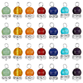 4 наборы чакра смешанные драгоценные камни соединительные амулеты, круглые ссылки, с прокладочными бусинами из латуни с платиновым покрытием и стразами