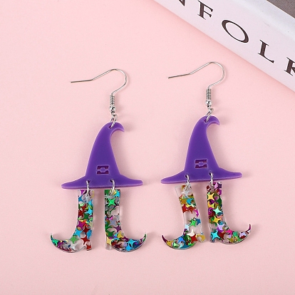 Witch's Hat with Boots Arcylic Big Dangle Earrings for Women