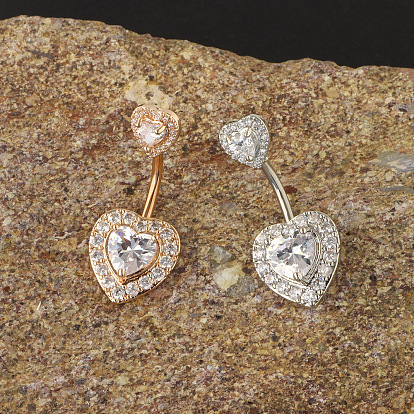 304 кольца из нержавеющей стали живота, с микро проложить кубического циркония, сердце