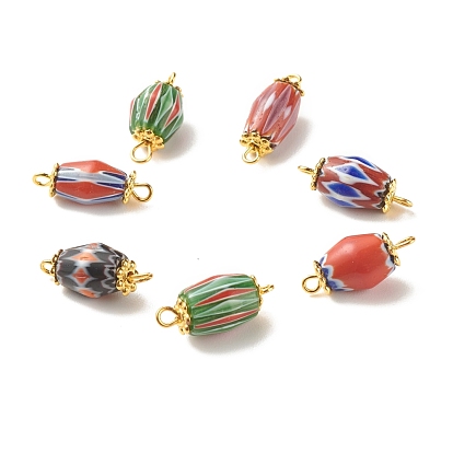Lampwork Bead Connector Charms, with Golden Tone Brass Finding, Barrel