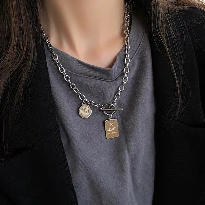 Hip-hop punk necklace titanium steel pendant men's chain pendant accessories simple clavicle chain female trendy sweater chain.
