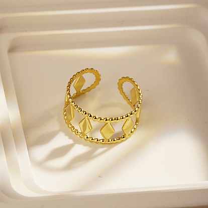 Регулируемая 304 широкая манжета из нержавеющей стали с открытыми кольцами для женщин, ромб