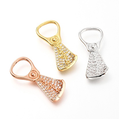 Brass Micro Pave Clear Cubic Zirconia Pendants, Long-Lasting Plated, Pull-tab