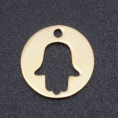 201 breloques en acier inoxydable découpées au laser, plat rond avec hamsa main / main de fatima / main de miriam