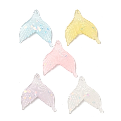 Transparent Resin Pendants, Fishtail Charms with Sequins