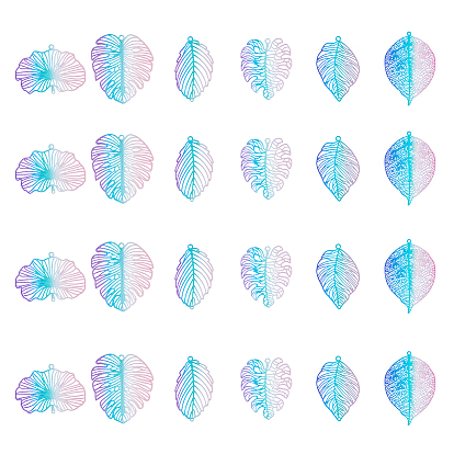 24 шт. 6 стили латунные коннекторы с распылительной покраской, Ссылки на листья градиентного цвета
