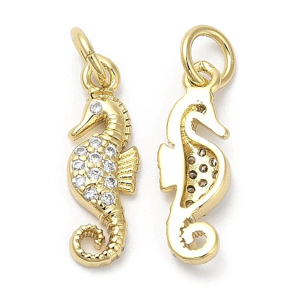 Brass Micro Pave Cubic Zirconia Pendants, with Jump Ring, Lead Free & Cadmium Free, Seahorse Charm