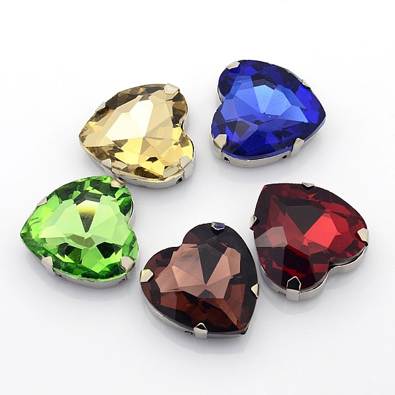 Шить на горный хрусталь, многожильных ссылки, стекло горный хрусталь, с настройками латуни, граненые, сердце