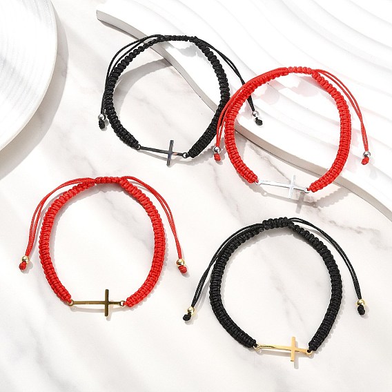 4 шт. 4 регулируемые по стилю 201 браслеты из нержавеющей стали, браслеты из нейлоновой нити с бусинами для женщин и мужчин, боком пересекают