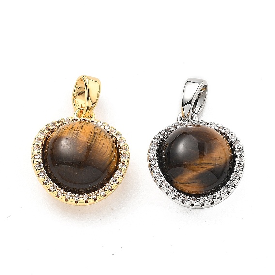 Латунные подвески в виде круглых шариков из тигрового глаза, прозрачные кубические циркониевые подвески