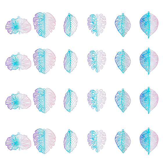 24 шт. 6 стили латунные коннекторы с распылительной покраской, Ссылки на листья градиентного цвета