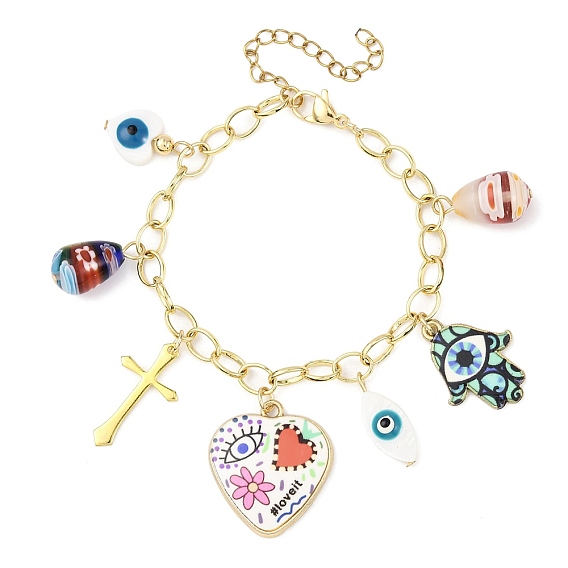 Латунные тросовые браслеты, Браслеты с подвесками из сплава с печатью, стекла миллефиори и пресноводных ракушек для женщин