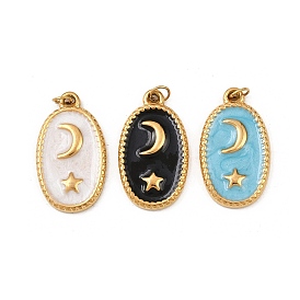 304 нержавеющей стальной эмали подвески, овал с луной и звездами, реальный 18 k позолоченный, ионное покрытие (ip), с целью перехода в кольце