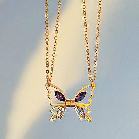 Inlaid Zircon Butterfly Couple Necklace Fashion Creative Magnetic Hollow Butterfly Clavicle Chain Girlfriend Gift