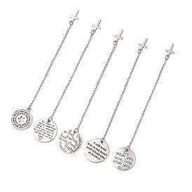 Tibetan Style Alloy & 304 Stainless Steel Pendants Hook Bookmarks, Flat Round & Cross