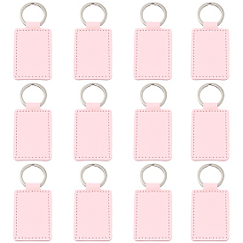 12Pcs Rectangle Imitation Leather Pendant Keychains, with Platinum Tone Alloy Ring, Platinum
