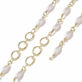 Rack Plating Brass Oval Link Chains, with Plastic Pearl Oval Beaded, Unwelded, with Card Paper